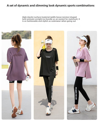 Sports suit Women's Yoga Fitness Clothes Running Gym Summer Breathable plus size chubby girl Belly Covering Slim Loose