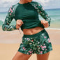 2025 New European and American Foreign Trade Cross-border Swimsuit Women's Long-sleeved Digital Printing Conservative Women's Split Bikini Swimsuit