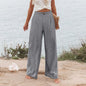 2026 Cross-Border Amazon European and American Summer Comfortable High-Waisted Long Pants with Buttons and Elastic Waist Wide-Leg Pants for Women Casual Straight-Leg Pants