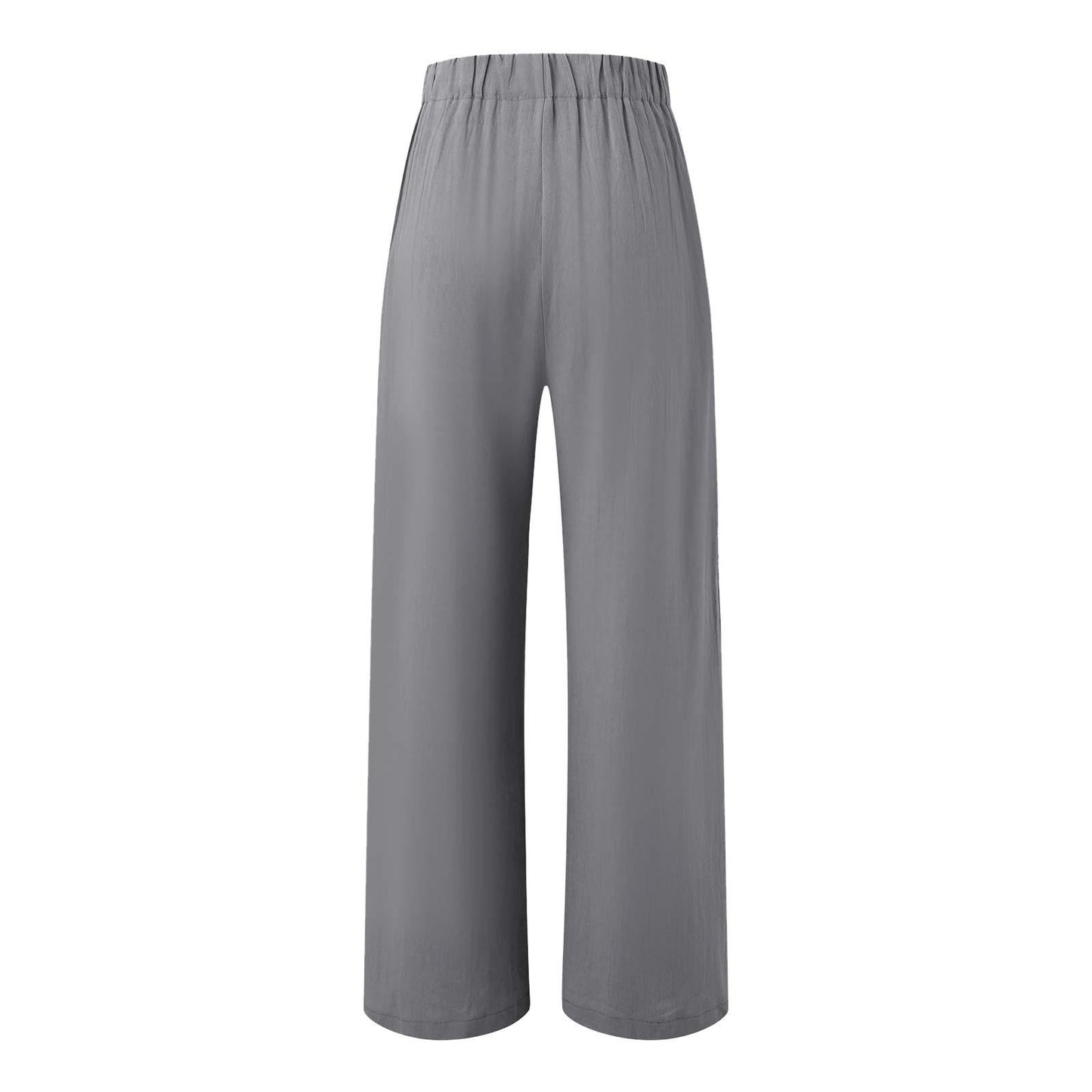 2026 Cross-Border Amazon European and American Summer Comfortable High-Waisted Long Pants with Buttons and Elastic Waist Wide-Leg Pants for Women Casual Straight-Leg Pants