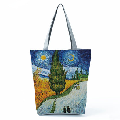 Factory Direct Sales Oil Painting Printed Shoulder Bag Large Capacity Casual Tote Bag Fashion Simple Handbag Customized with Pictures