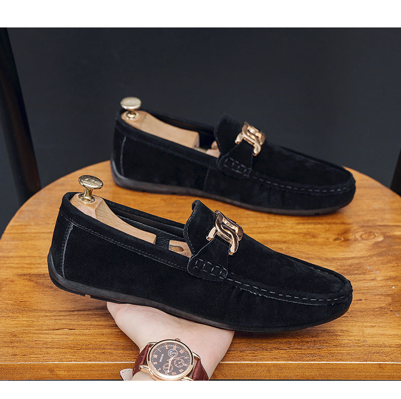 Doudou Shoes Men's Autum 2024 New Frosted Suede Lazy One-Leg Small Leather Shoes Loaf Driving Shoes for Men