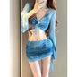 Bikini Swimsuit for Women 2025 New Four-Piece Set High-End Sexy Split Long-Sleeved Swimsuit for Women Pure Color Hot Spring