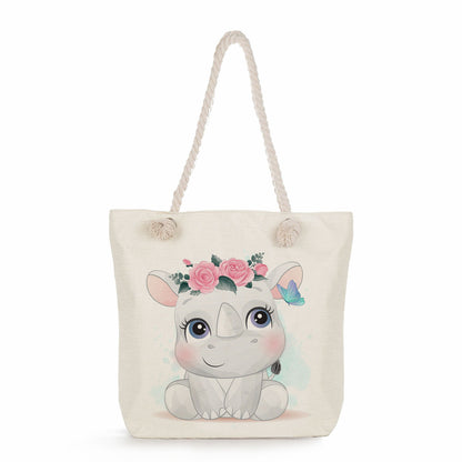 Spot wholesale cartoon cute animal shoulder bag simple large capacity handbag lazy style literary tote bag