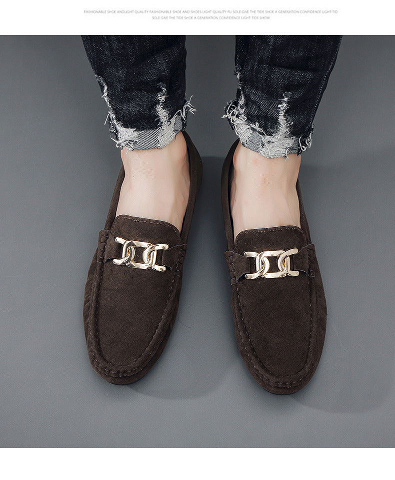 Doudou Shoes Men's Autum 2024 New Frosted Suede Lazy One-Leg Small Leather Shoes Loaf Driving Shoes for Men