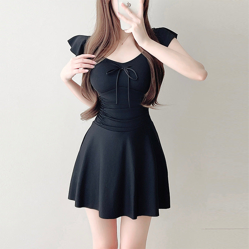 Women's Swimsuit Skirt Style One-Piece Conservative Body-Covering Slimming Look Korean Style Ins Fairy Style Small Breast Push-Up Hot Spring Vacation Swimsuit