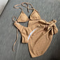 2025 European and American New Swimsuit Three-Piece Backless Drawstring Strap Bikini Bikini Three-Piece Swimsuit