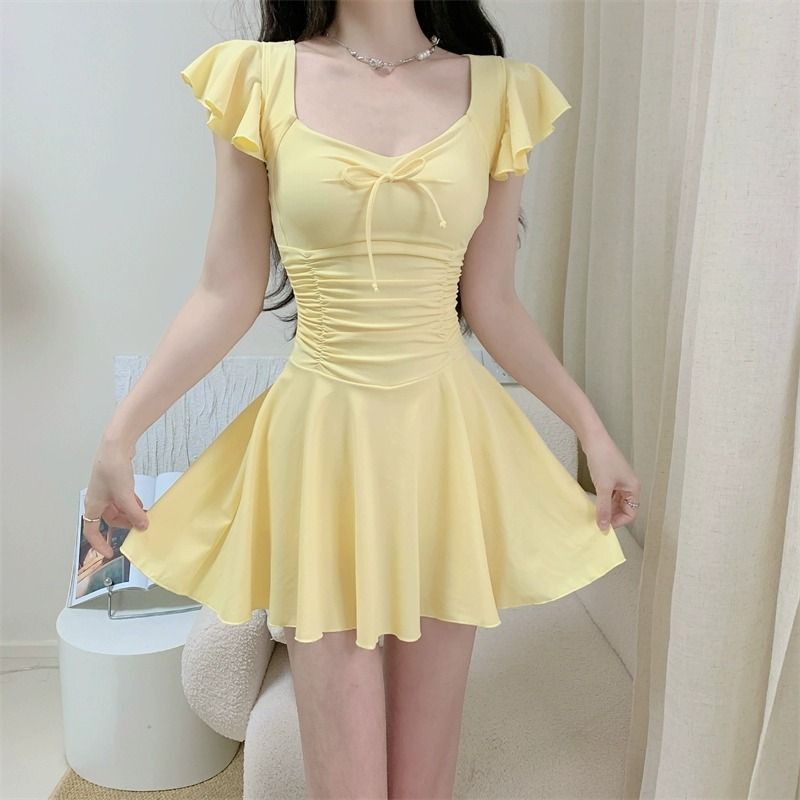 Women's Swimsuit Skirt Style One-Piece Conservative Body-Covering Slimming Look Korean Style Ins Fairy Style Small Breast Push-Up Hot Spring Vacation Swimsuit