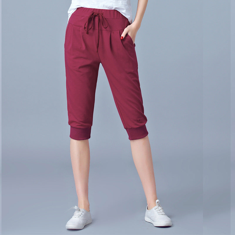 High-Waisted Stretch Cropped Pants for Women, Summer Thin Sports Pants, Loose Harem Pants 100kg Fat mm Large Size Casual Pants for Women