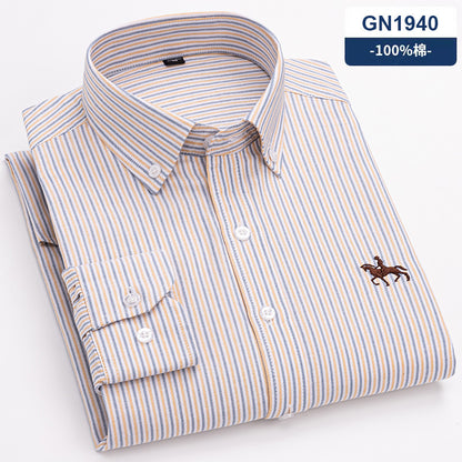 New 100% Cotton Men's Shirt Oxford Casual Shirt Men's Long-Sleeved Embroidered Spot Distribution Drop Shipping