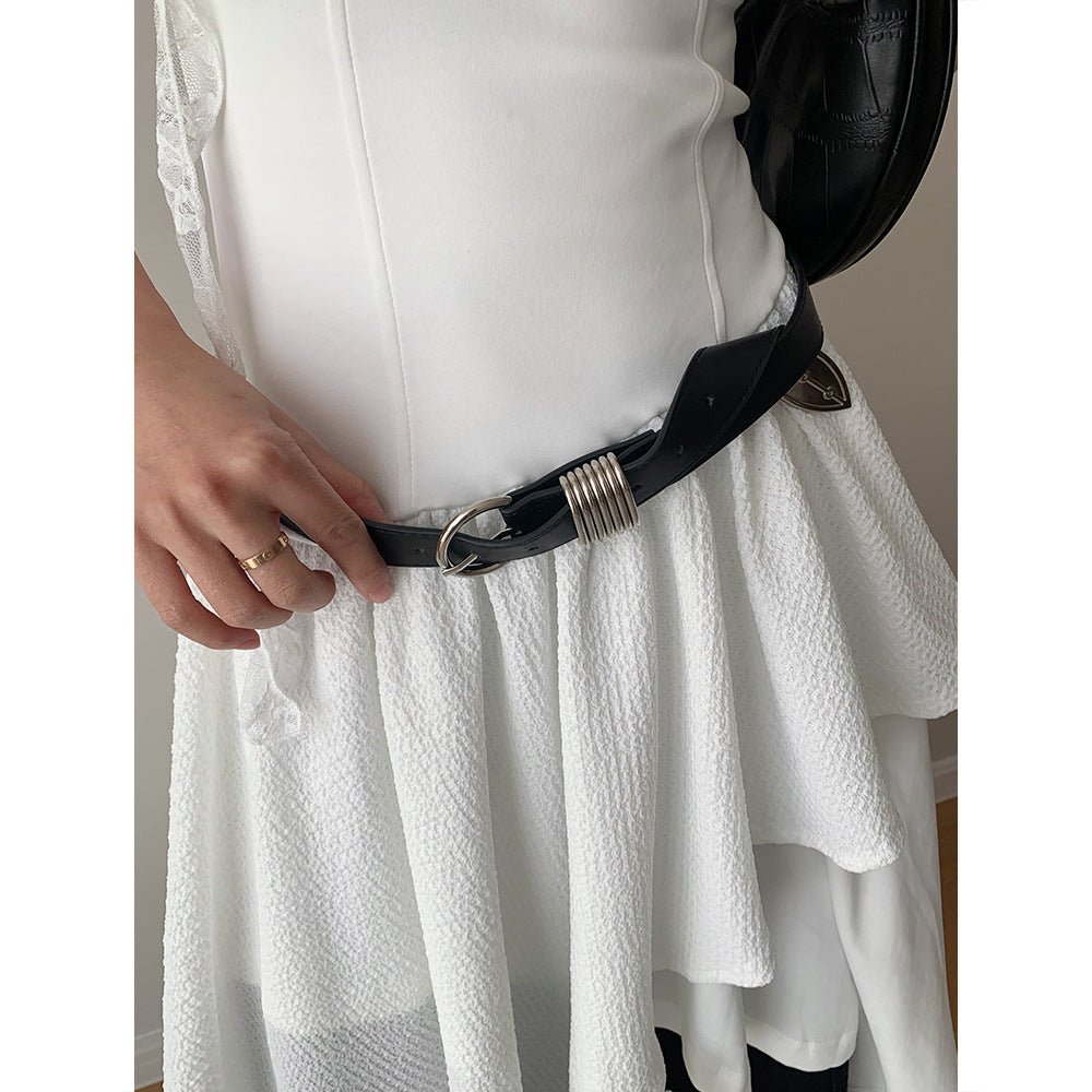 Dorothy Fashionable Retro Multi-Layered Silver Metal Ring Decorative Belt Niche Design Versatile Belt for Women