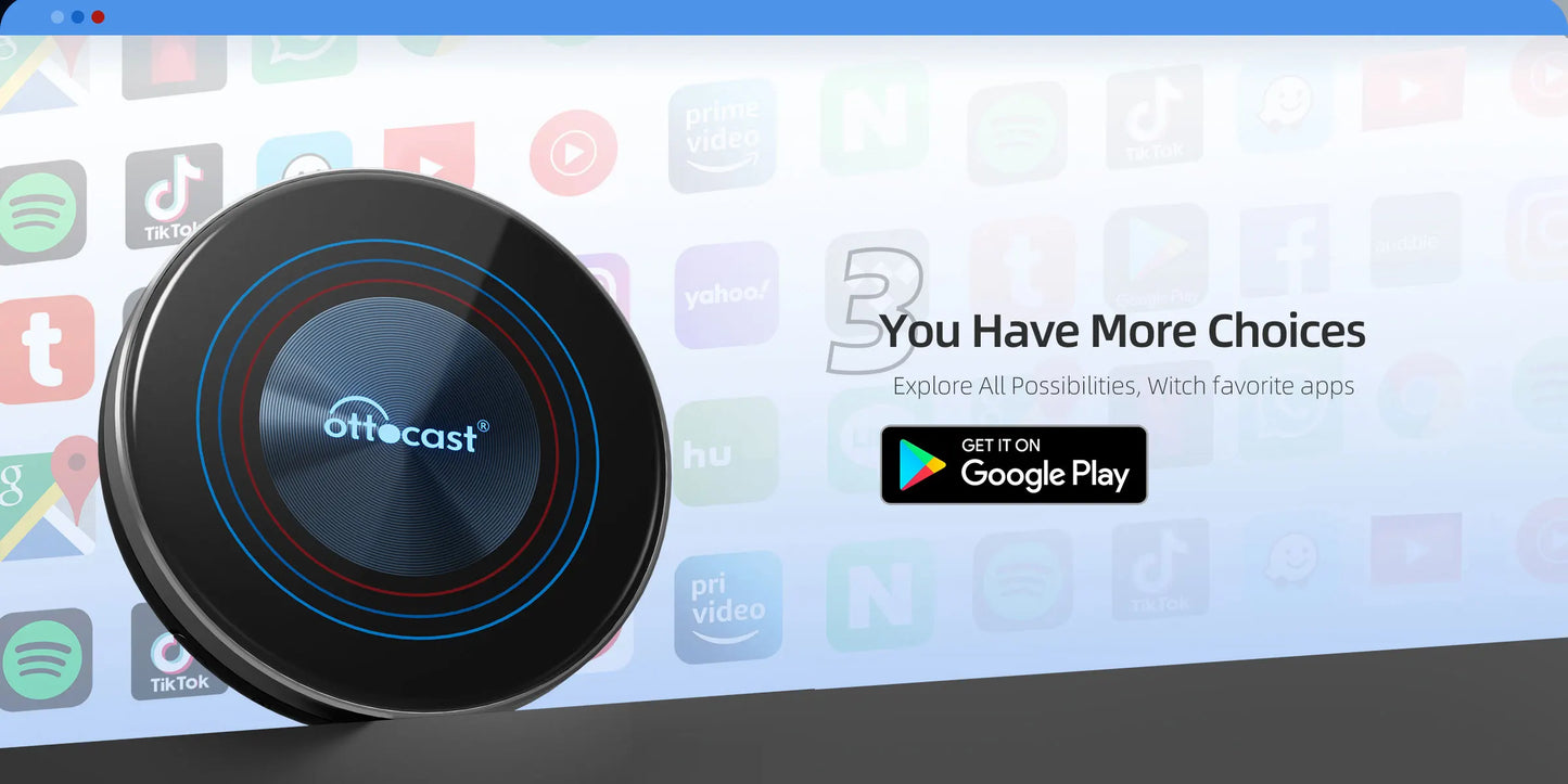 OTTOCAST i3 Carplay Ai Box Wireless CarPlay Adapter Android 13 QCM 6125 Play Store Netflix Youtube Video Box for BMW MG Hyundai