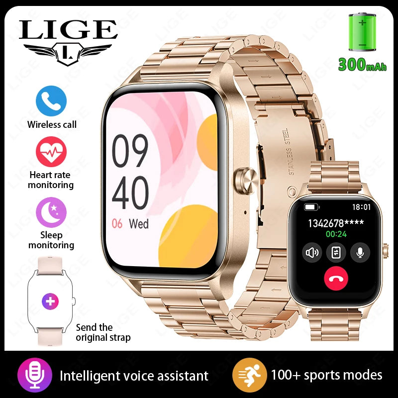 LIGE Smart Watch Answer/Make Call 1.85" Smartwatch for Android iOS Heart Rate Sleep Monitor Pedometer Waterproof Fitness Watches