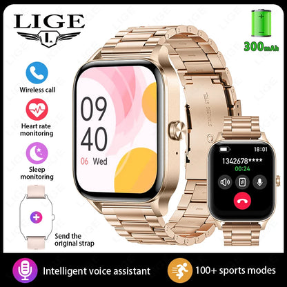 LIGE Smart Watch Answer/Make Call 1.85" Smartwatch for Android iOS Heart Rate Sleep Monitor Pedometer Waterproof Fitness Watches
