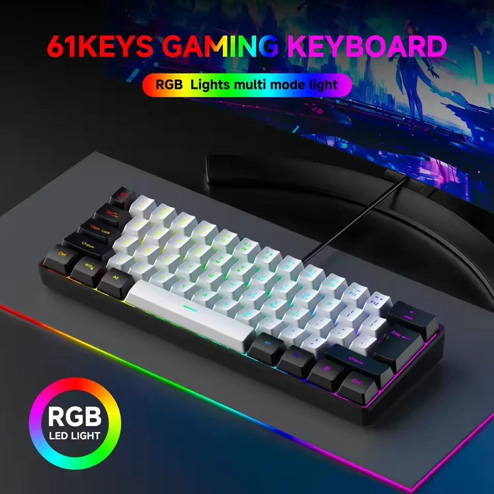New Portable Wired Mini Mechanical Keyboard K61 Mini Keyboard Wired 61 Keys Phantom RGB,Black White Red Red/Blue Switch