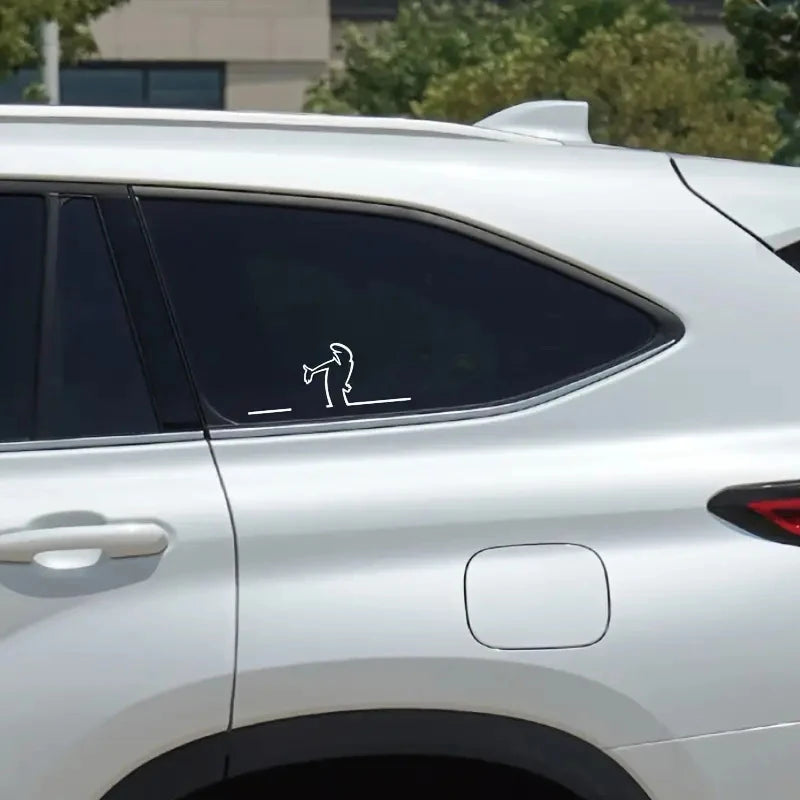La Linea Minimalist Line Art Car Sticker Bumper & Window Door Wall Decal With Cartoon Character Design Home Car Decoration