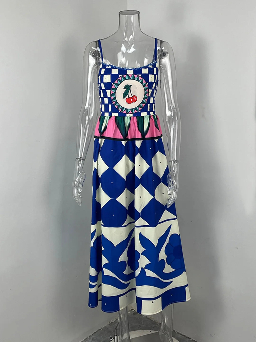 VEITCHE Fashion Women Print Suspenders Blue Ocean Fish Pattern Sexy Long Dress 2025 New Spring Summer Temperament Maxi Dresses