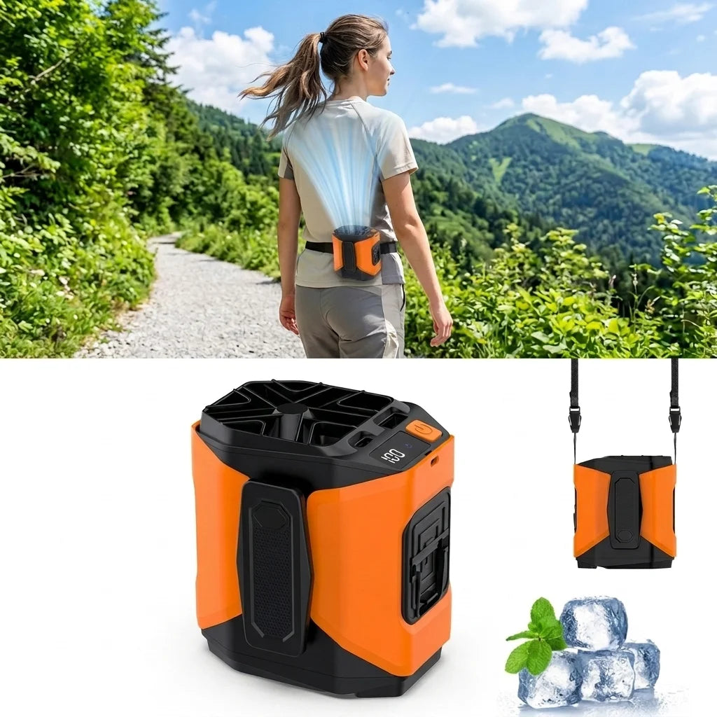 Portable Waist Fan Clip On, MAX 7H Work Time, Rechargeable Wearable Shirt Fan with Light,with Power Bank Function,16000RPM Powerful 5 Speed Belt Fans Personal Fans for Outdoor Jobsite Camping Travel