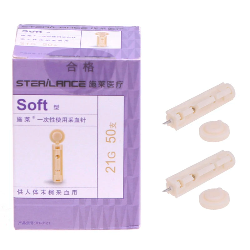 50Pcs Sterile 21G Lancets Single Use Blood Test Testing Kits Glucose Cholesterol