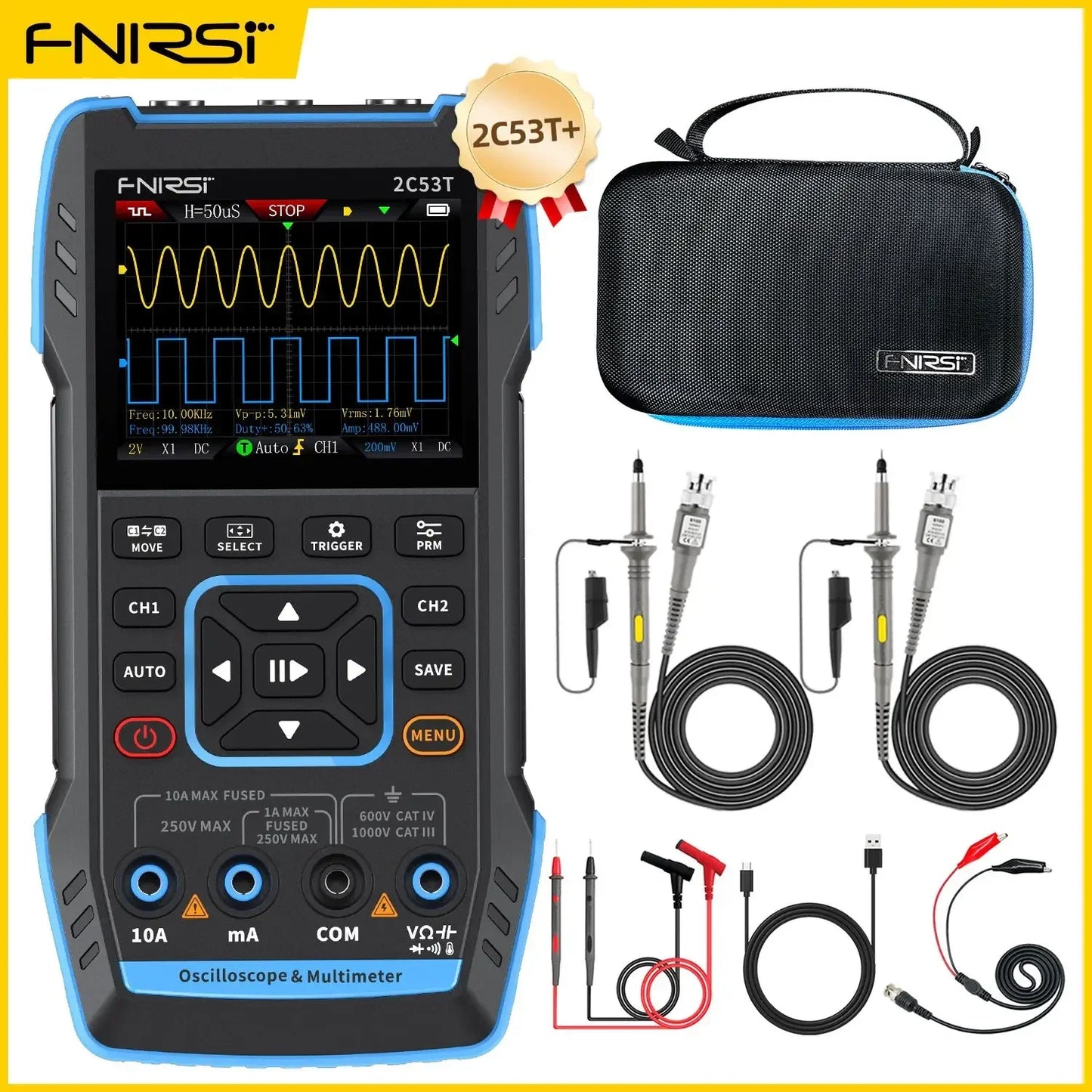 FNIRSI 2C23T 2C53T Upgrade 50MHz Handheld Digital Oscilloscope Multimeter Signal Generator 3 in 1 Dual Channel Automotive Tools