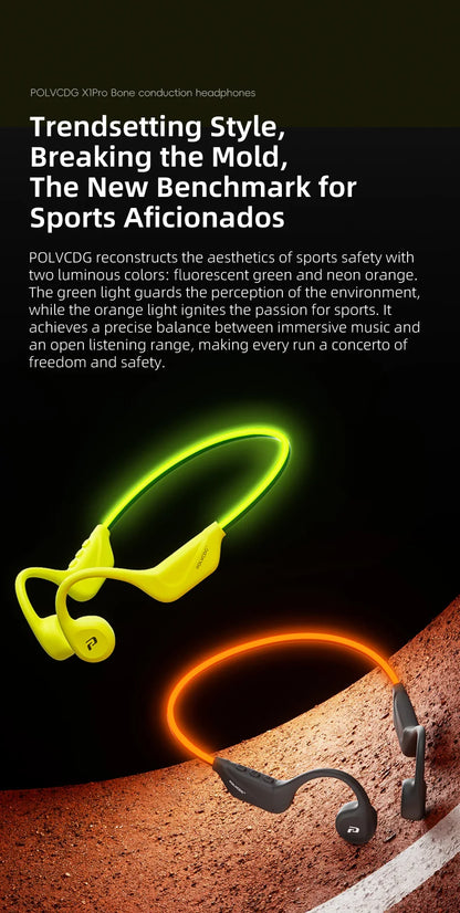 Słuchawki na przewodnictwo kostne POLVCDG X1pro z podświetleniem IPX5 do biegania nocą, z lampką nocną, Bluetooth, słuchawki rowerowe