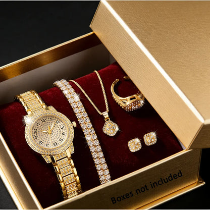2pcs/set Luxury Women Gold Watch Fashion Ladies Quartz Diamond Wristwatch Elegant Female Bracelet Watches Set