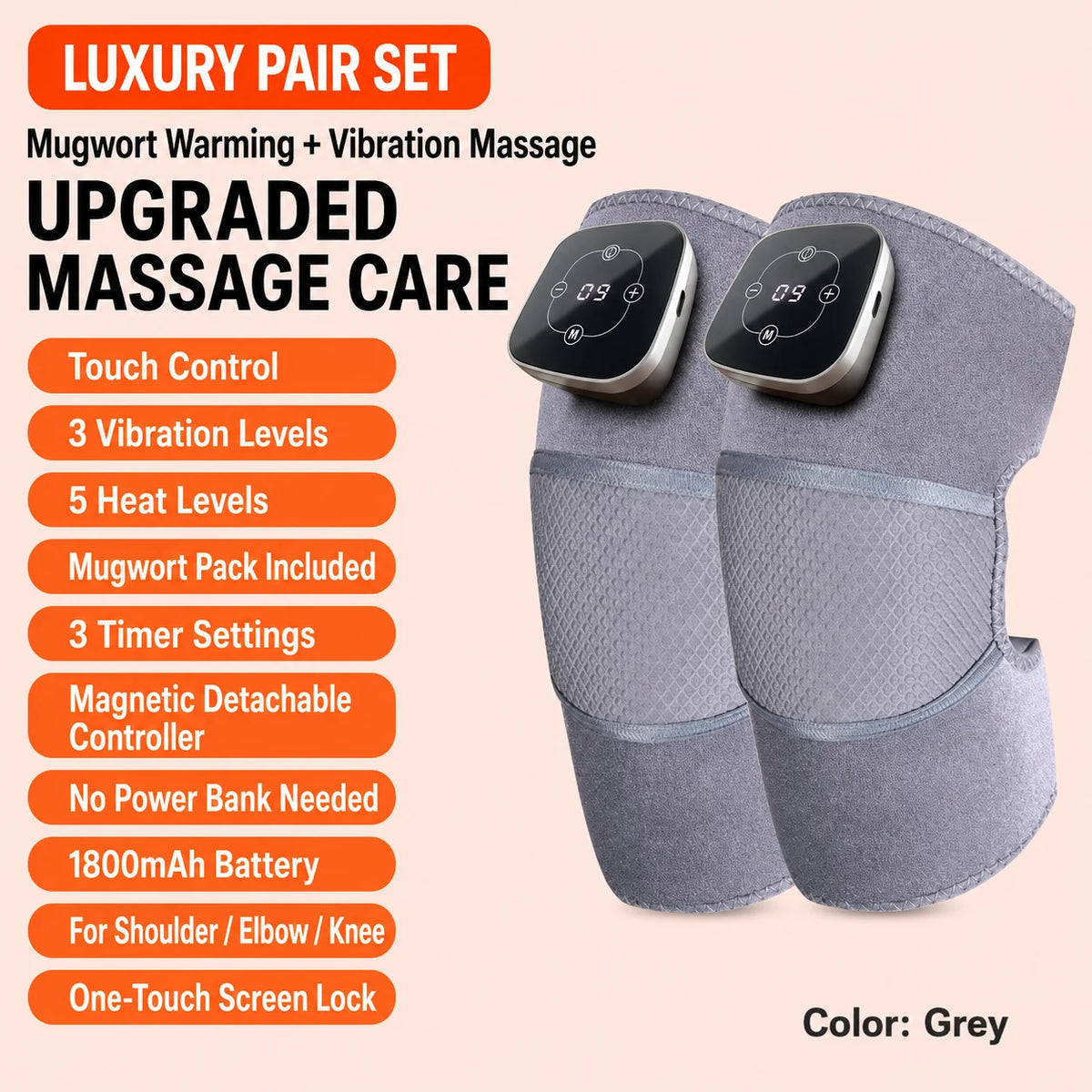 Cordless Heated Knee Massager, 5 Heat Levels 3 Vibration Levels, Magnetic Controller, Mugwort Wrap for Knee Shoulder Elbow Brace