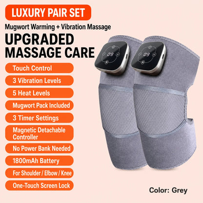 Cordless Heated Knee Massager, 5 Heat Levels 3 Vibration Levels, Magnetic Controller, Mugwort Wrap for Knee Shoulder Elbow Brace
