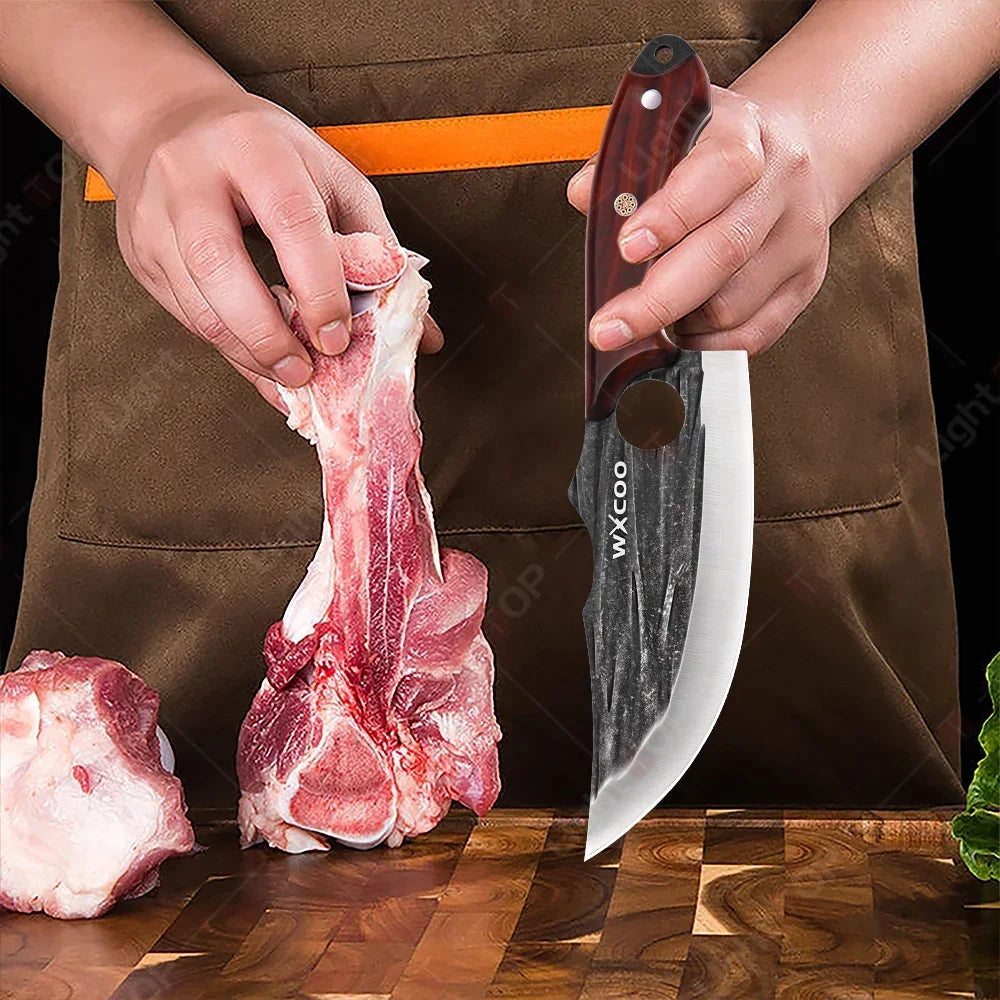 WXCOO Forged Butcher Knife Fish Boning Knife DIY Kitchen Stainless Steel Fruit Slicing Vegetable Chef Wooden Handle BBQ Cooking