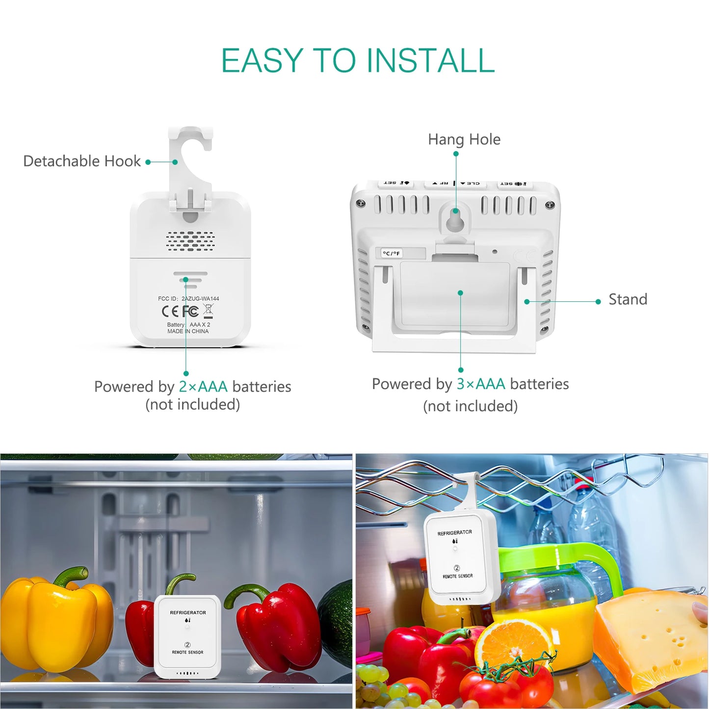 ORIA Digital Refrigerator Thermometer Wireless Freezer Thermometer Fridge Temperature Monitor with 2 Sensor
