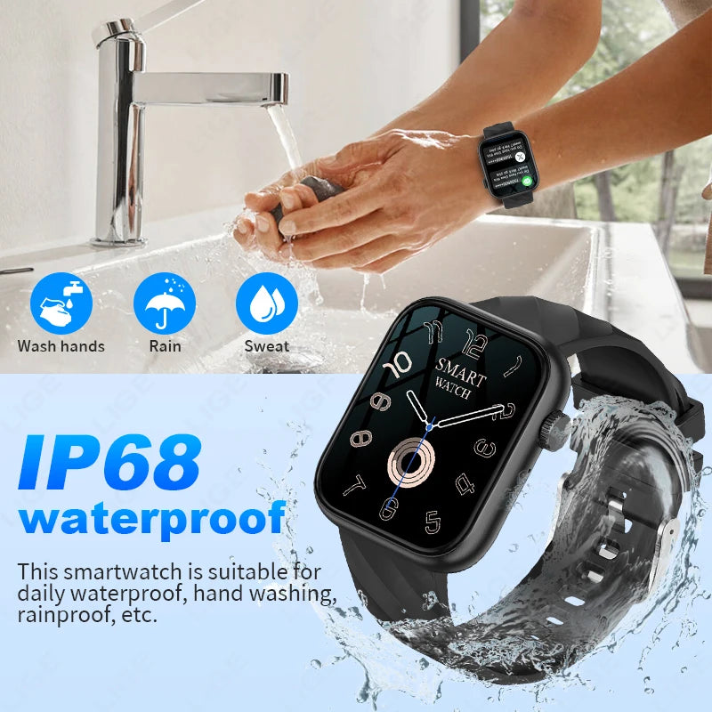 Smartwatch 1,83 cala dla mężczyzn i kobiet, dotykowy ekran, sportowy zegarek fitness, połączenia Bluetooth, cyfrowy smartwatch, wodoodporność IP68