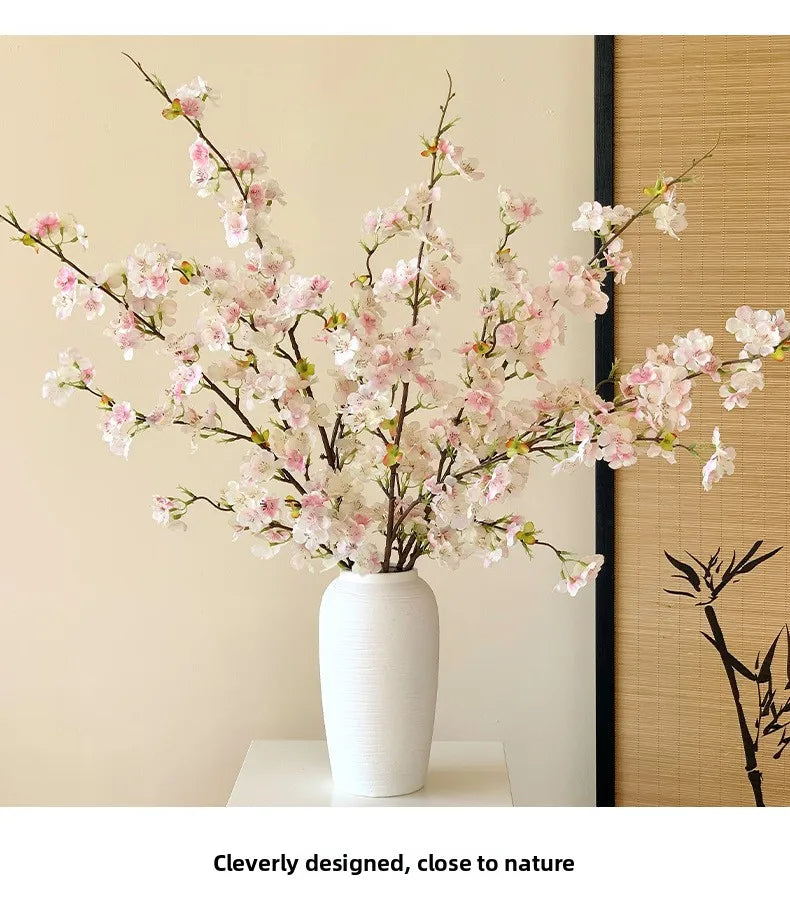 Japanese Style Artificial Cherry & Peach Blossom Bouquet, Faux Dried Floral Ornaments for Table & Living Room Home Decoration