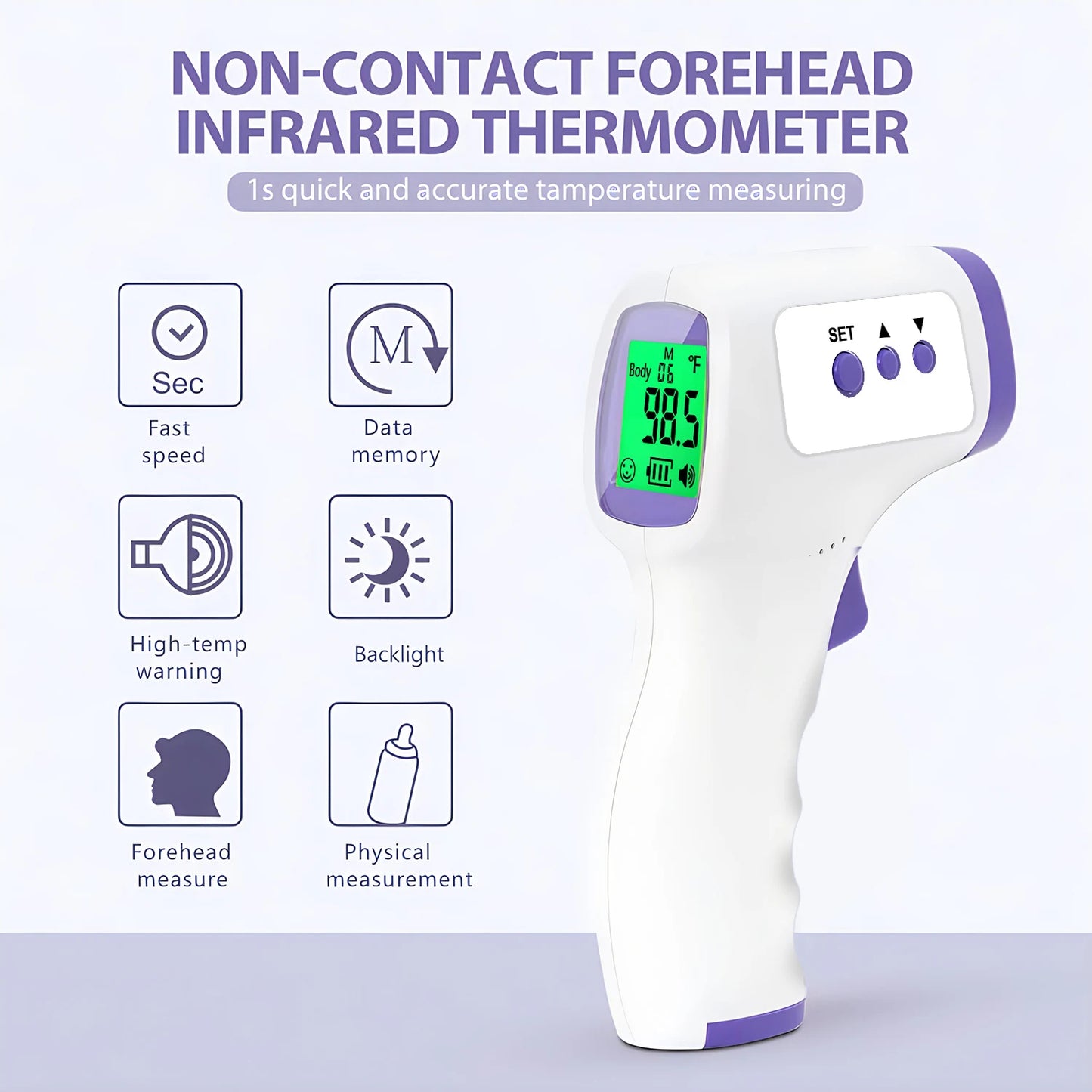 Medical IR Fever Thermometer LED Digital Backlit Measure Non-contact Body Thermometer or Finger Mini Oximeter Blood Oxygen Tool
