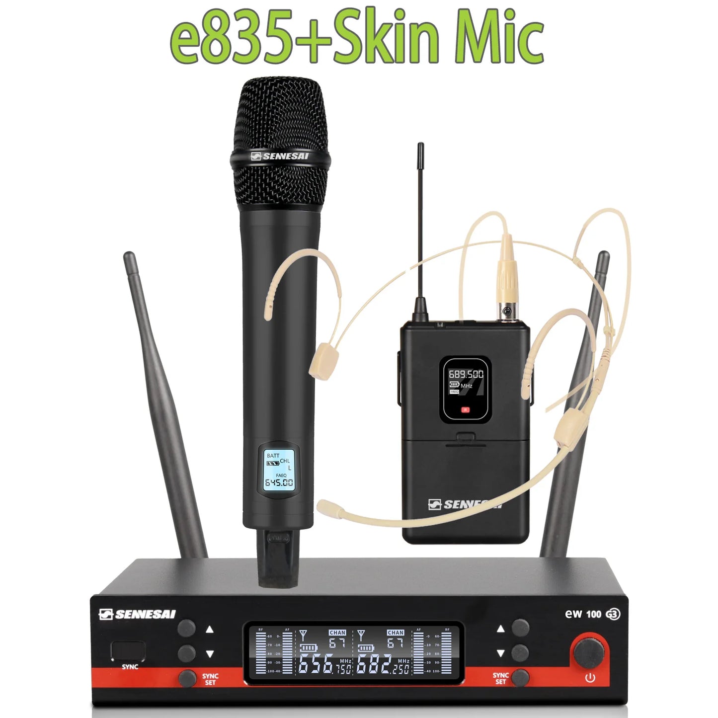 SENNESAI Ew100g3 Professional Dual Wireless Microphone Stage Performance 2 Channels 600-699MHz UHF Karaoke Metal Handheld