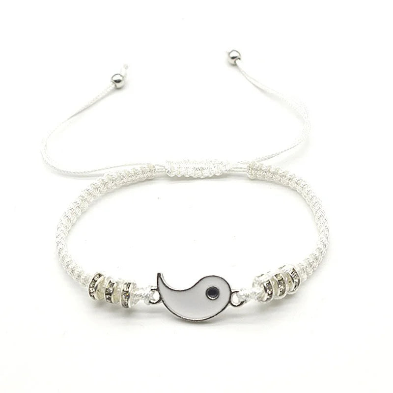 Couple Bracelets Rings Yin Yang Tai Chi Alloy Pendant Adjustable Braid Chain Necklace Matching Lover Bracelet Necklace Earring