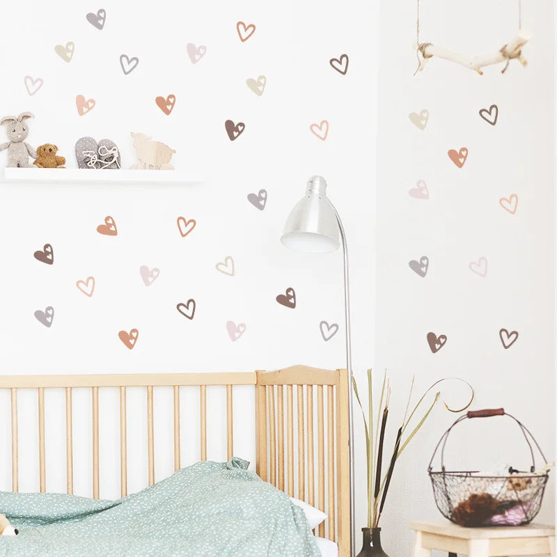 36Pcs Boho Hearts Wall Stickers For Home Living Room Children Girl Boy Bedroom Decoration Baby Nursery DIY Art Decals Wallpaper