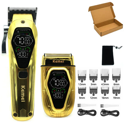 Kemei KM-1698 Men's Hair Clipper 9000RPM 10W High Power Full Metal DLC Blade LED Display Professional Hair Cutting Hair Trimmer