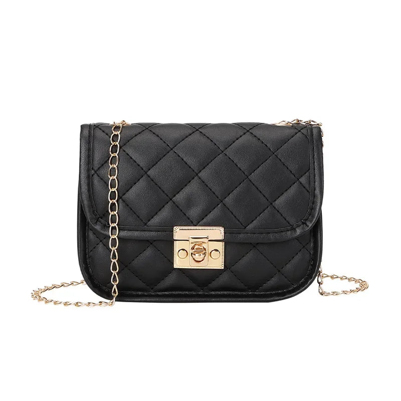 New personalized diamond grid women's bag, fashionable single shoulder cover lock small square bag, elegant and simple chain bag