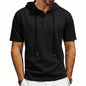 Summer Men's Short Sleeve Hooded T-Shirt Henry Neckline Drawstring Design Casual Loose Breathable Sporty Vest