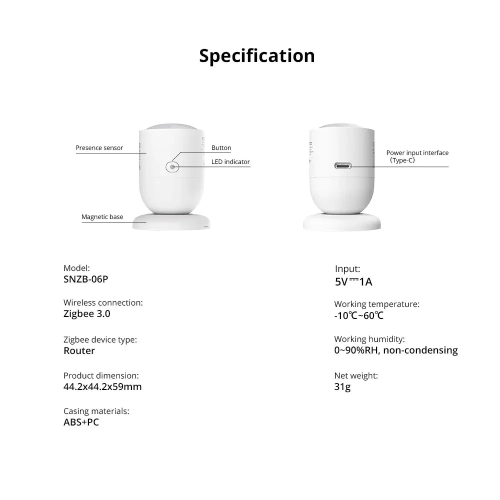 SONOFF SNZB 06P Zigbee Human Presence Sensor SNZB-06P Detector Motion Light Sensing Smart Home Automation Work with Alexa Google