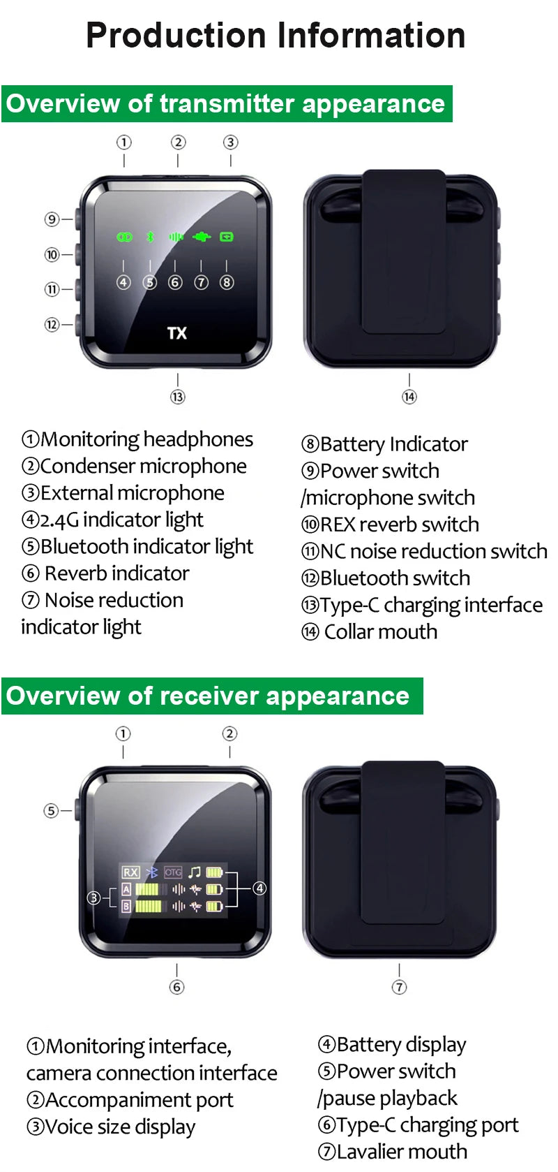 Wireless Lavalier Microphone System Bluetooth Audio Video Voice Recording Mic for iPhone Android Mobile Phone Interview Camera