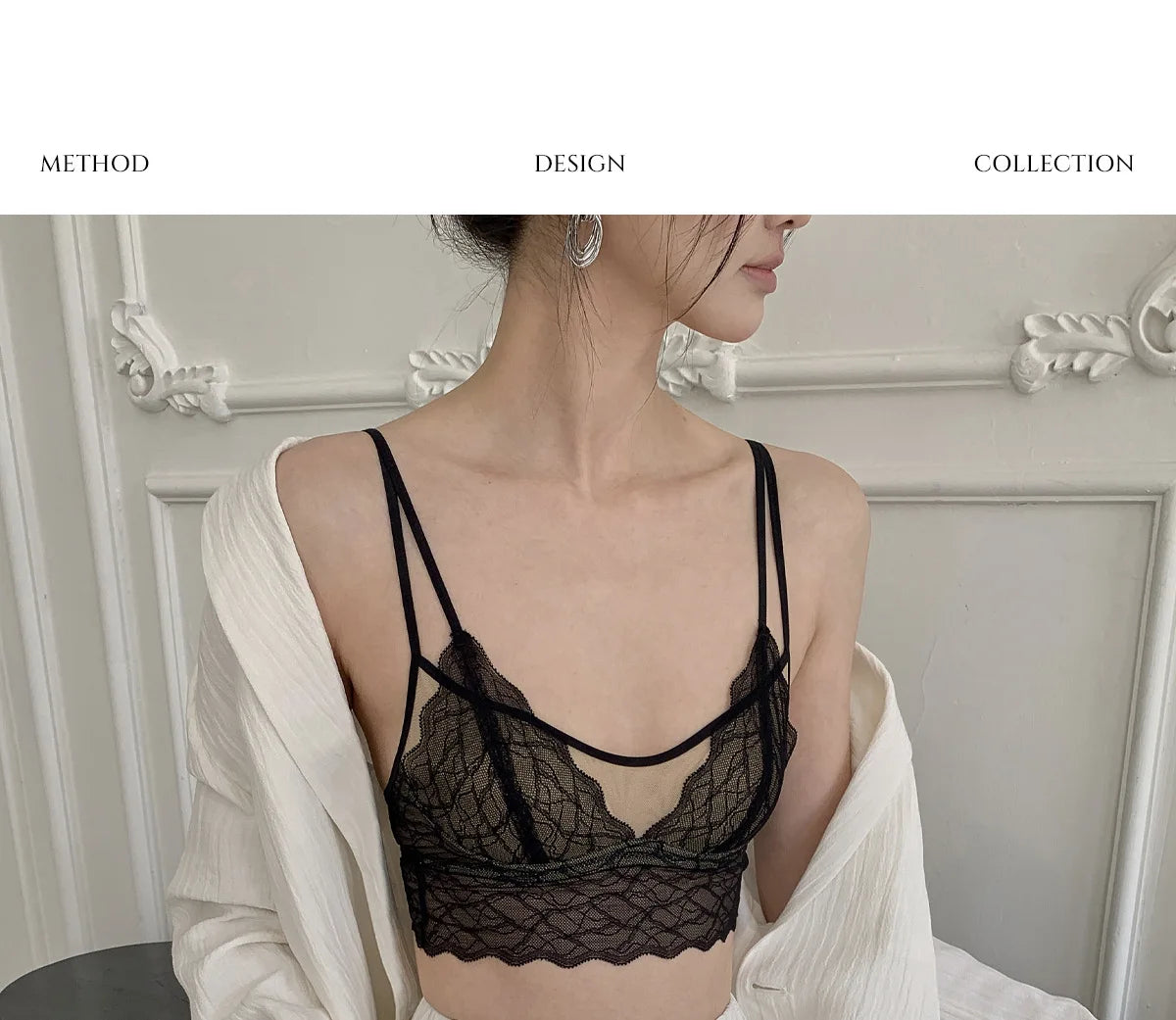 Sexy Lace Bralette No Underwire | French Triangle Cup Bra | Summer Thin Breathable for Women | Slimming Strappy Back Lingerie