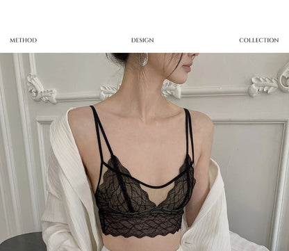 Sexy Lace Bralette No Underwire | French Triangle Cup Bra | Summer Thin Breathable for Women | Slimming Strappy Back Lingerie