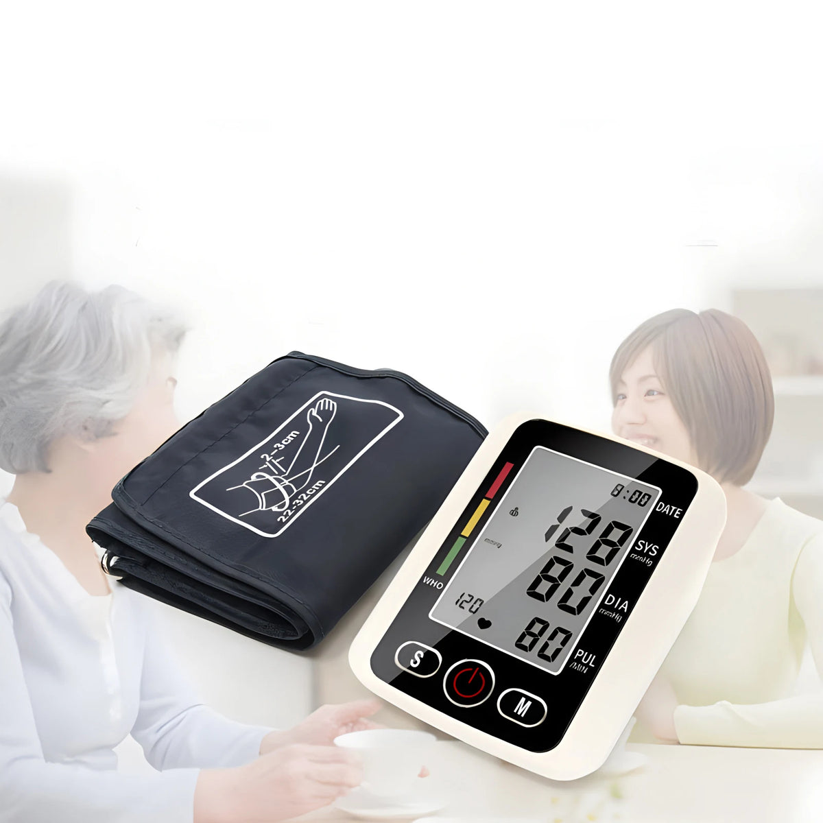 Digital Blood Pressure Monitor Arm Sphygmomanometer Heart Rate Pulse Meters Big Screen Automatic Tonometer with Cuff