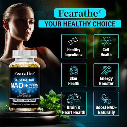 NAD Supplement, 1500 Mg - Liposomal NAD+ Supplement with Resveratrol, Supports Cellular Health, Endurance & Healthy Aging