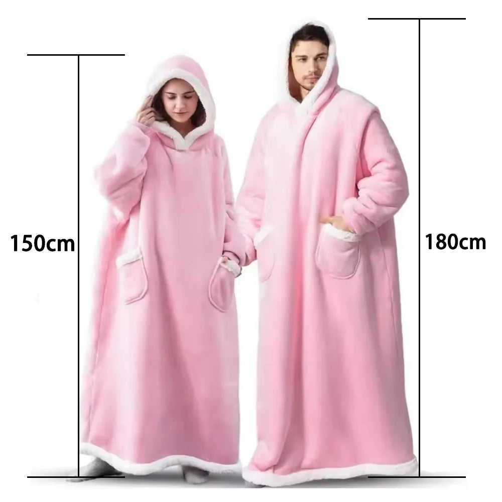 150/180cm Zimowy Gruby Koc Ekstra Pluszowy Z Kapturem Wydłużony Duża Kieszeń Imitacja Kaszmiru Płaszcz Domowy Polarowy Koc TV 1 szt.