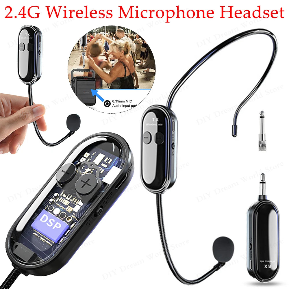 1-5PCS 2.4G 2 in 1 Head-mounted Wireless Lavalier Microphone Set Transmitter with Receiver for Amplifier Voice Speaker Teaching