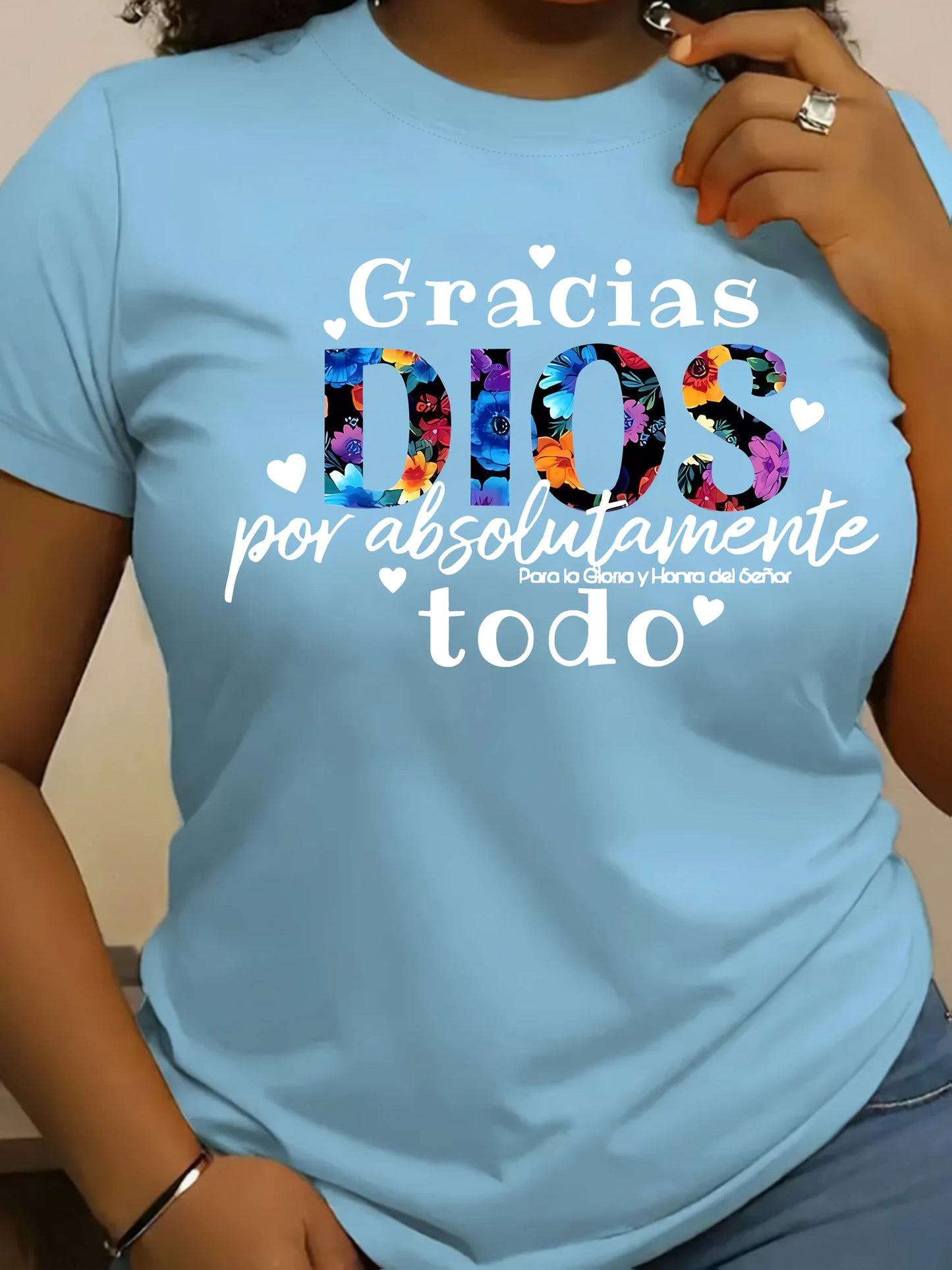 Gracias Dios Women's Tee - Spanish Gratitude Quote Graphic, Faith-Inspired Print for Casual Daily Wear