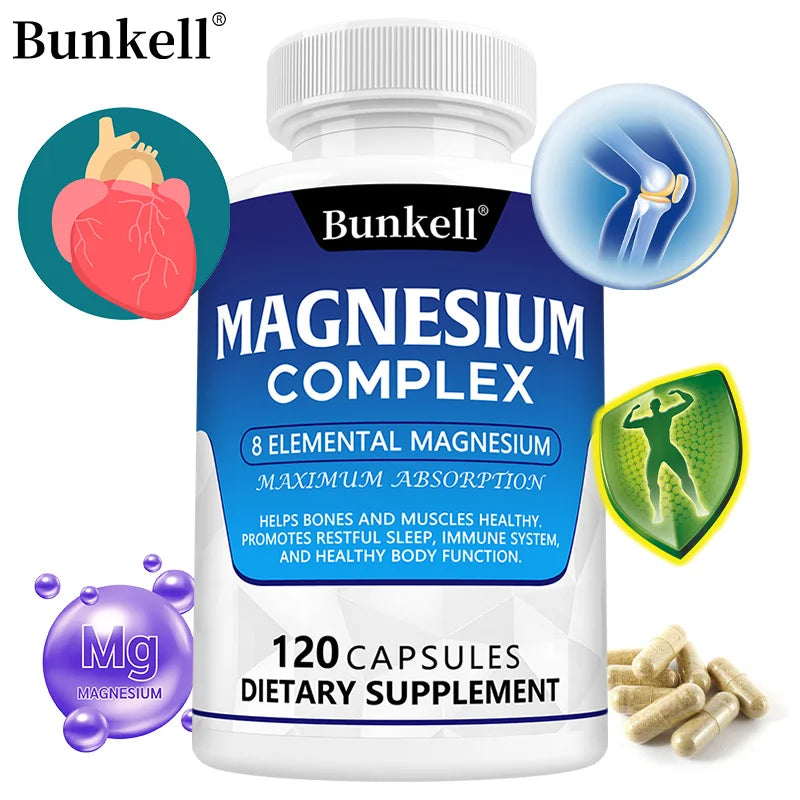 Magnesium Complex Capsules - Support Muscle, Bone, Heart Health, Improve Sleep, Stress & Anxiety Relief - Dietary Supplement