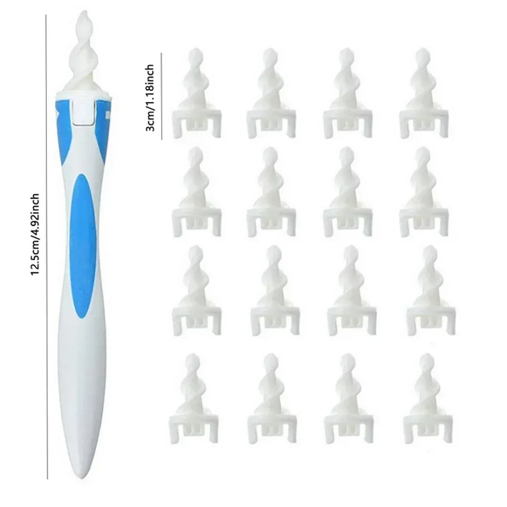Soft Silicone Ear Wax Removal Tool with 16 Spiral Replacement Heads Ear Cleaning Ear Cleaner Plugs for Ear Care